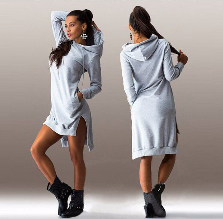 Irregular Hooded Long Sleeve Dress Sweatshirt