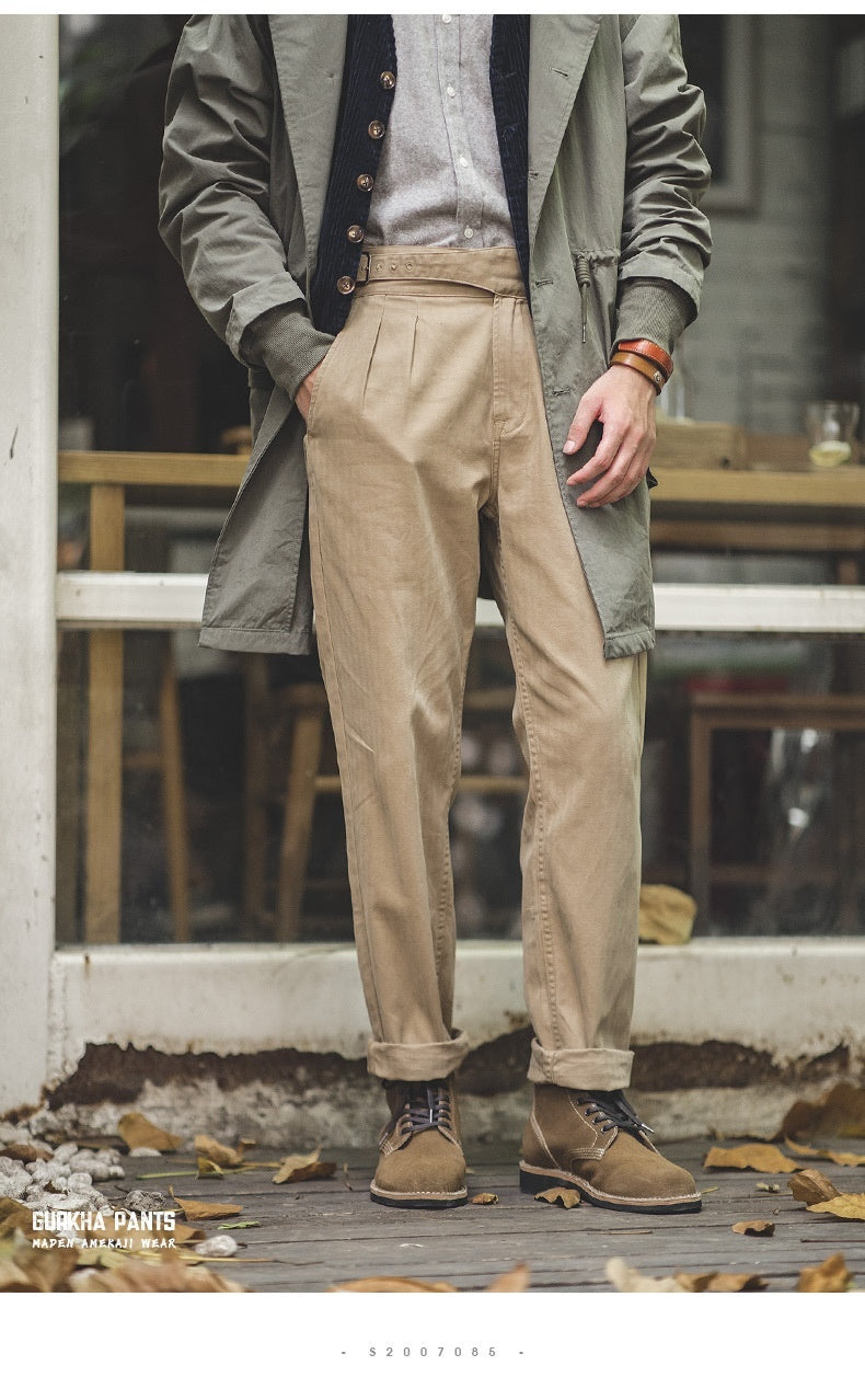 Men's Retro High Waist Straight Cargo Pants