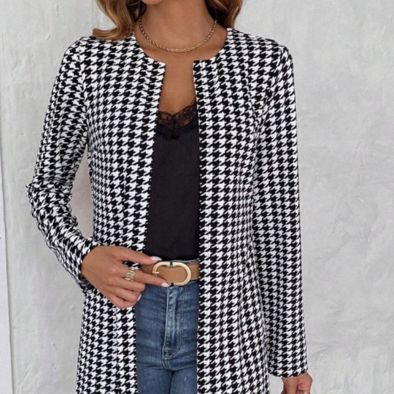 Women's Clothing Houndstooth Long Coat