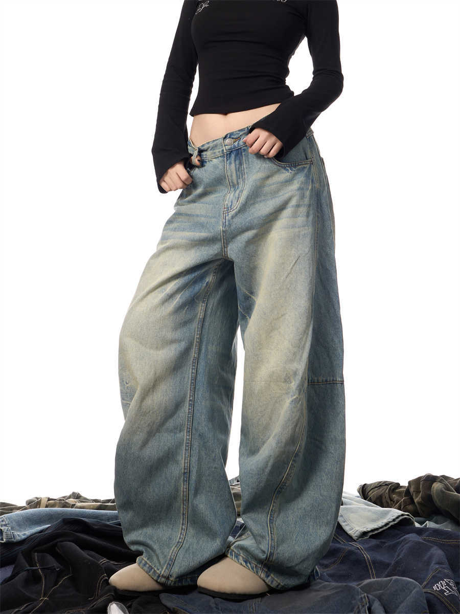 Retro Worn Loose Washed-out Worn Jeans Women's Trousers