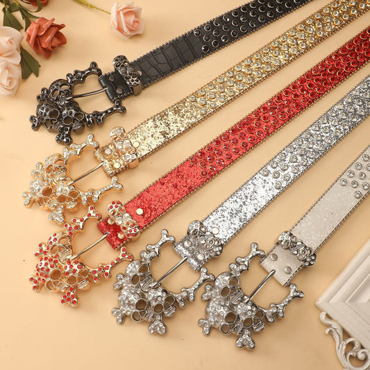 Skull Rhinestone Belt Inlaid With Diamond Personality