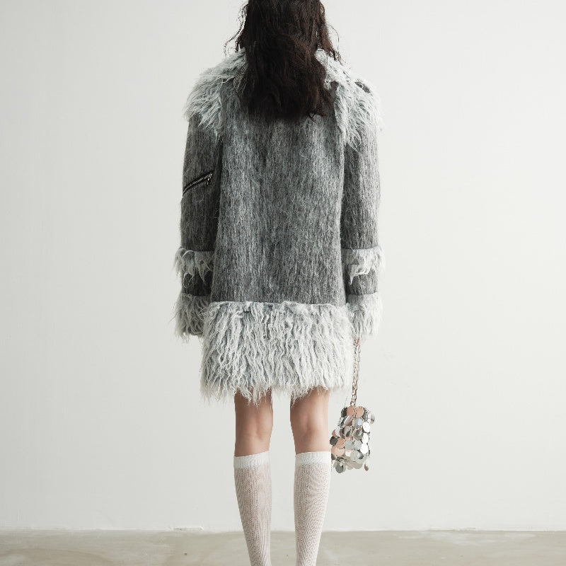 Fur Patchwork Wool Overalls Coat