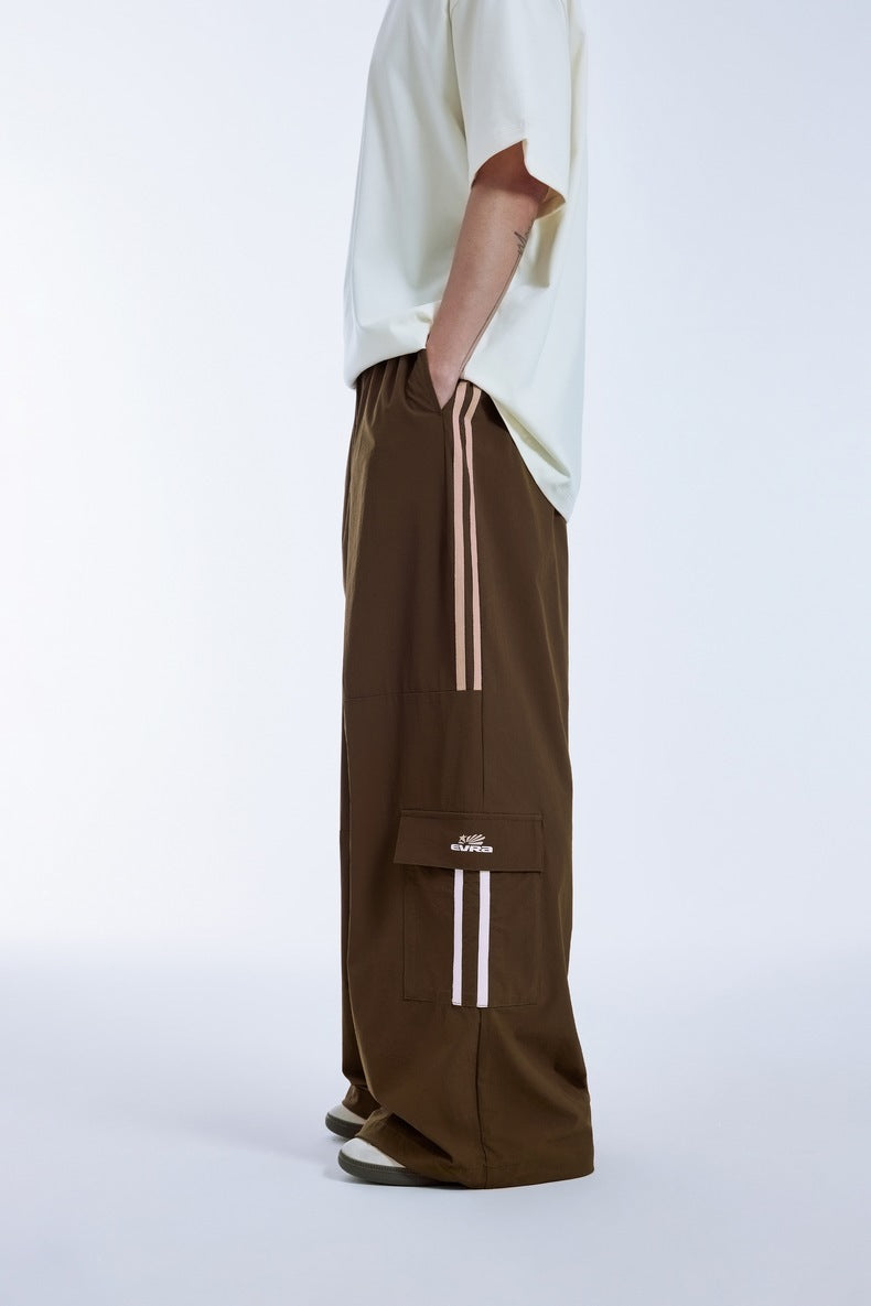 Men's Clothing Cut Side Stripe Wide-leg Pants Trendy Brand New Retro Color Contrast Patchwork Casual Wide-leg Pants