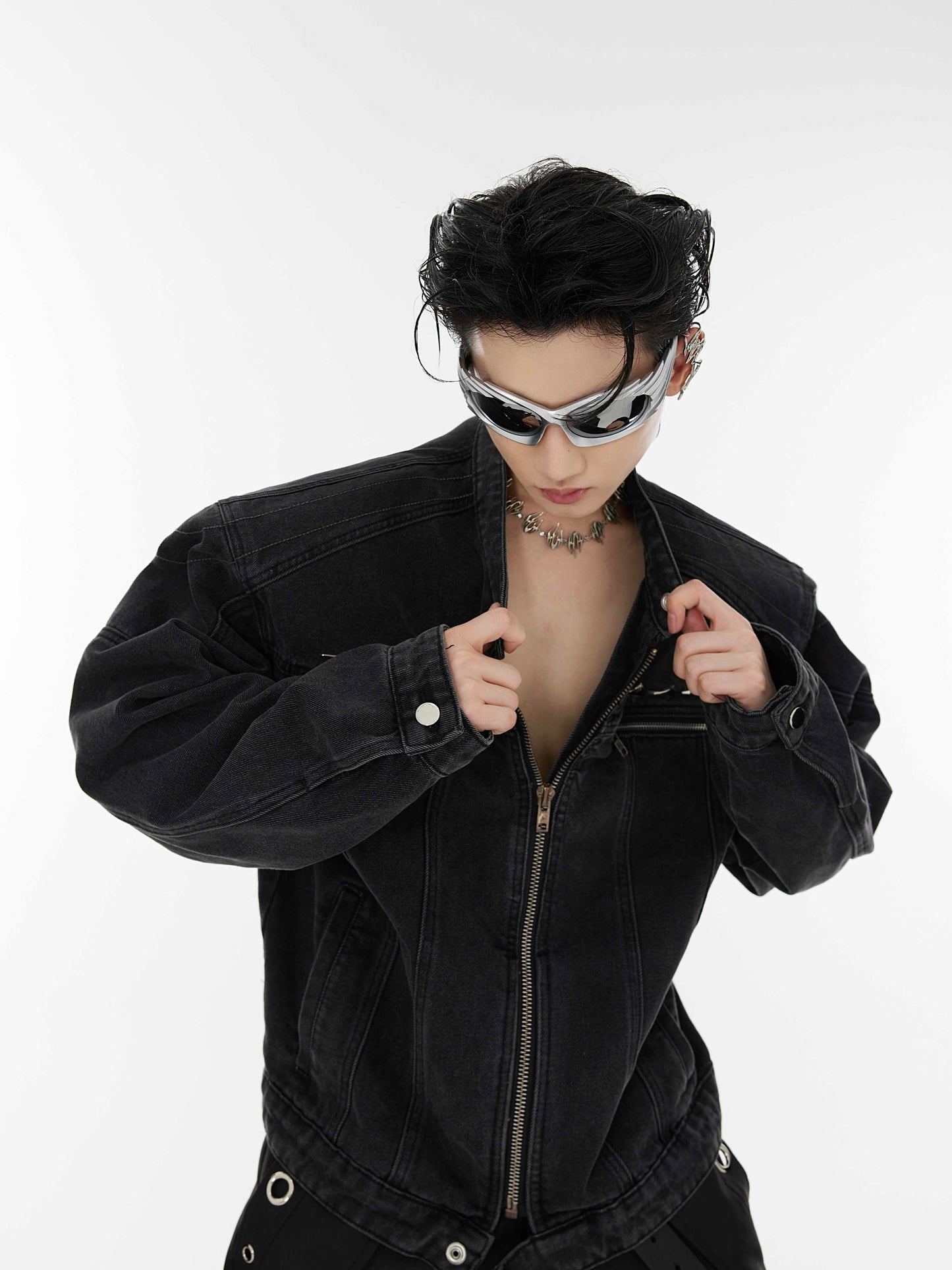 Metal Design Collarless Jacket For Men