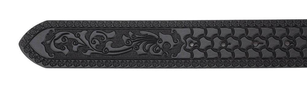 Phoenix Tail Embossed Smooth Buckle Cowhide Belt