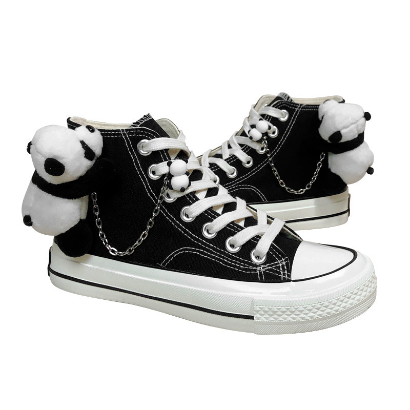 New Cute Panda Canvas Shoes High Top Casual