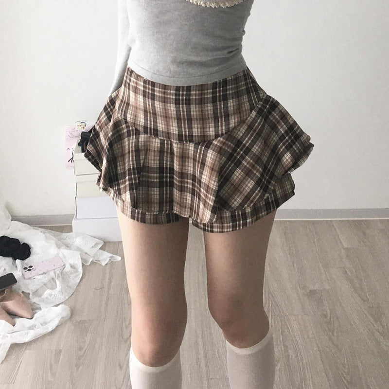 Women's College Style New Contrast Color Puff Short Skirt