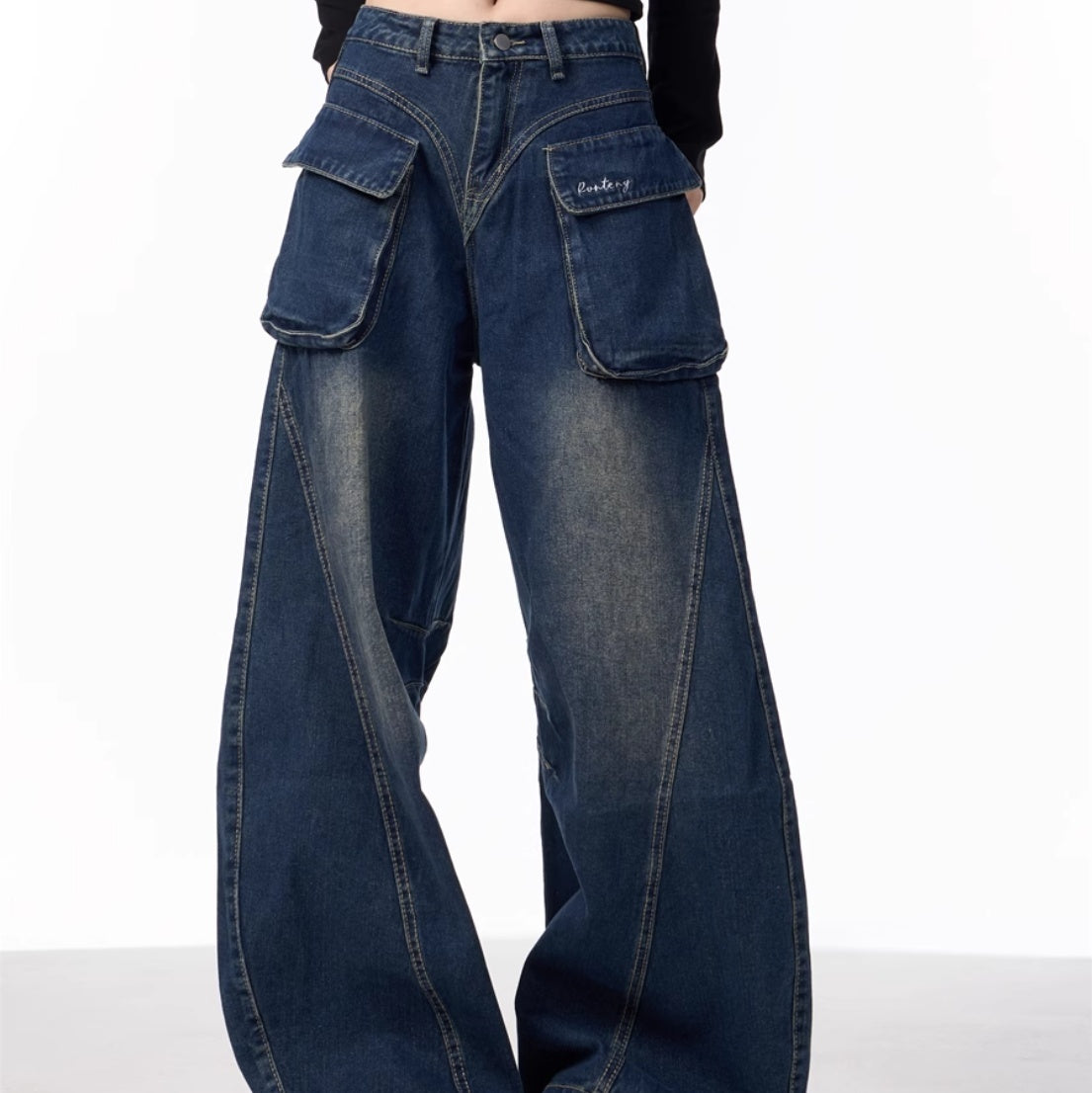 Women's Wide-leg Jeans With Pockets High Waist Loose Trousers