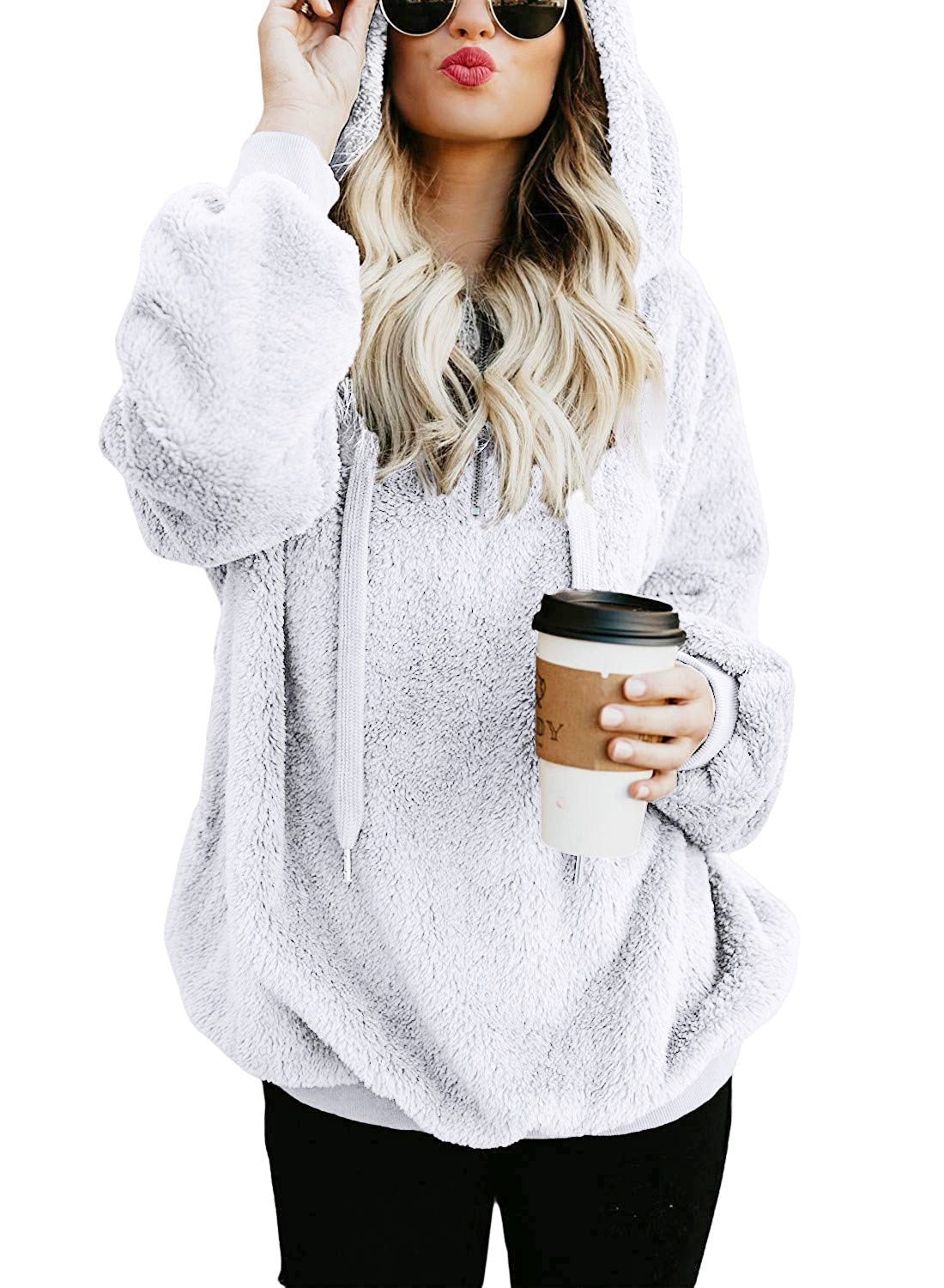 European and American long-sleeved hooded solid color sweater