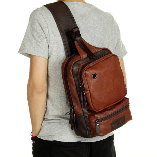 A Mo Tis Leather Backpack Bag trend of Korean men's casual outdoor sport for men chest Bag Satchel