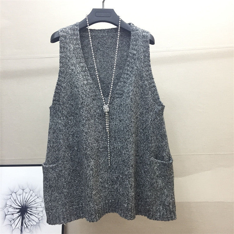 Plus Size Color Mid-length Sleeveless Sweater Coat