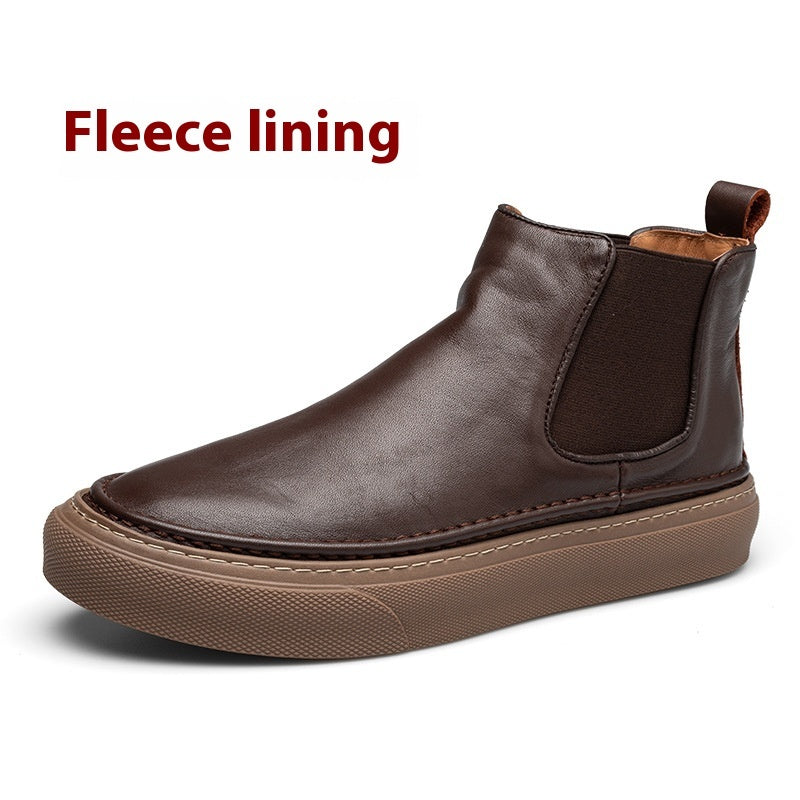 Fleece British Style High-top Leather Shoes Male