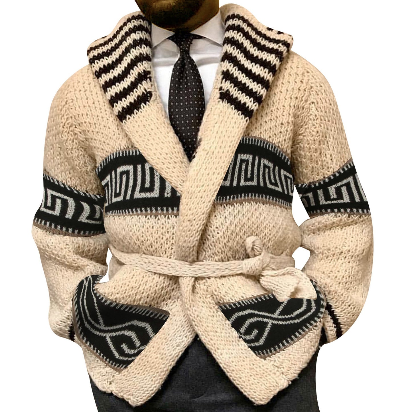 Men's Fashion Jacquard Knitted Sweater Coat