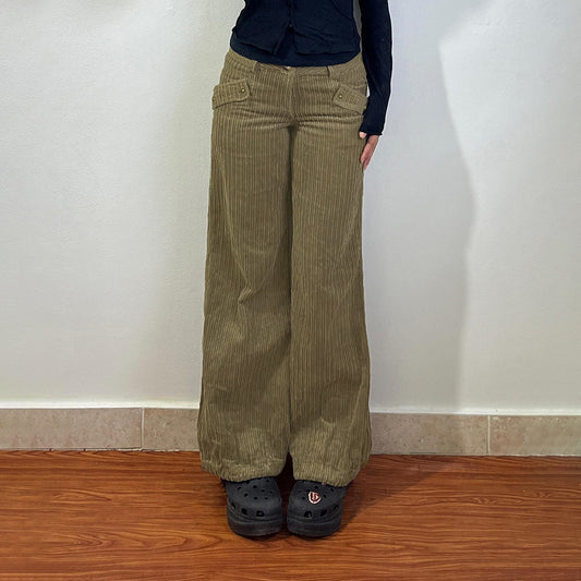 High Waist Straight All-matching Corduroy Flanging Pocket Loose Casual Pants