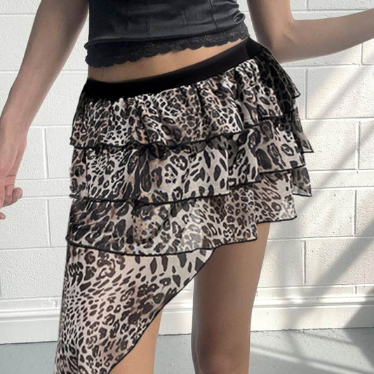 Cross-border European And American Style Sexy Leopard Print Irregular Skirt