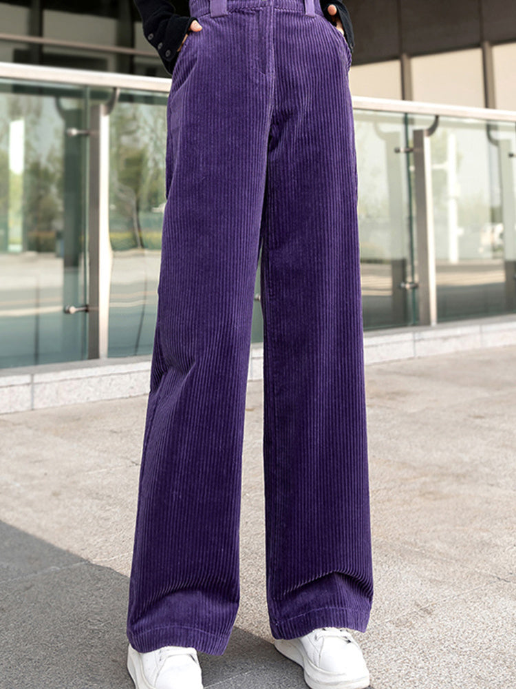 Women's High-waisted Corduroy Wide-leg Pants