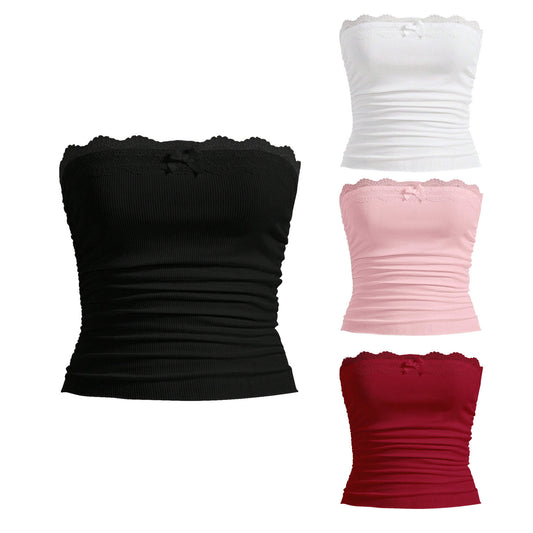 Wrapped Chest Pleated Solid Color Vest Top