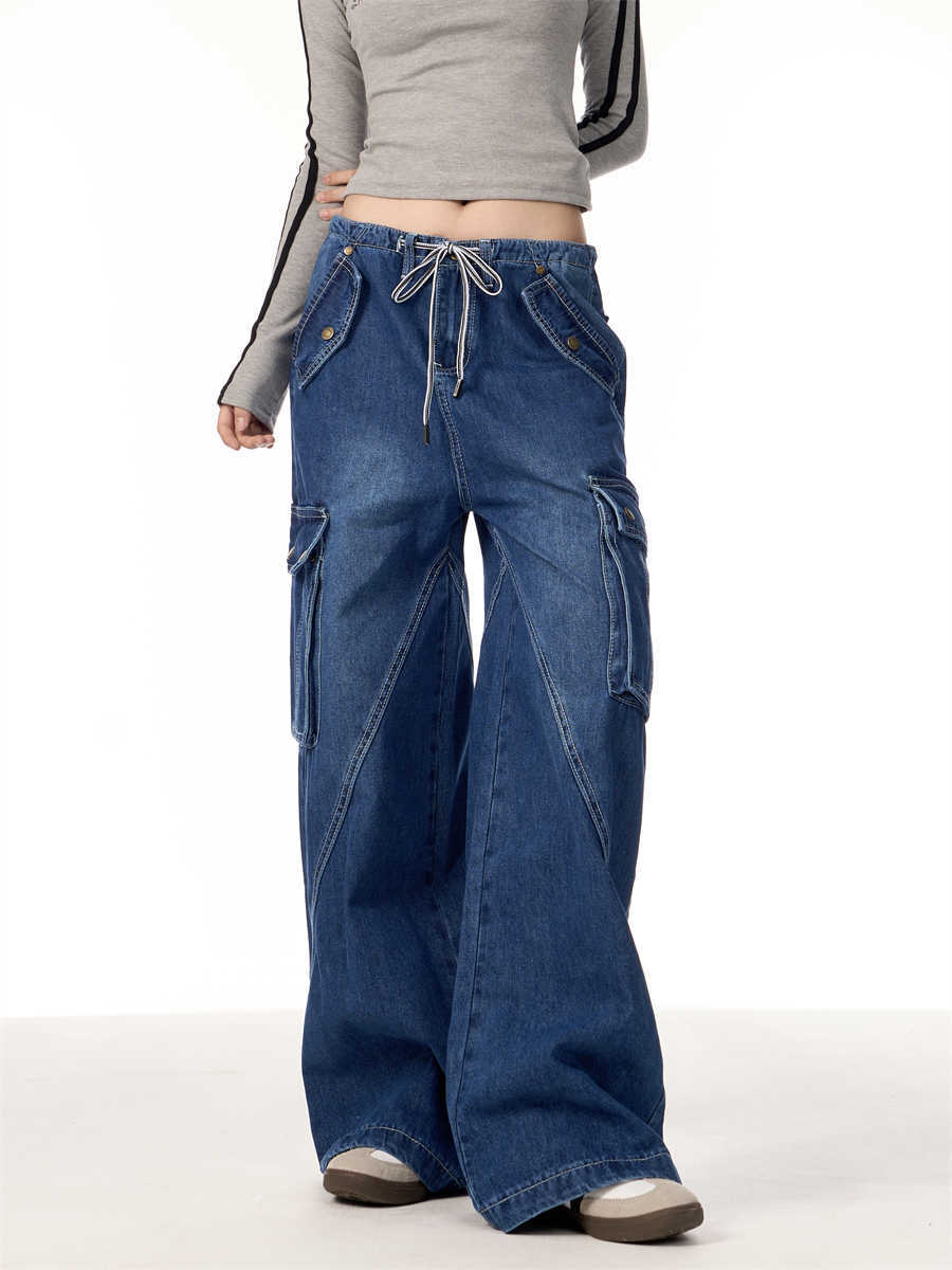 Women's Retro Multi-pocket Jeans Loose Straight Cargo Pants