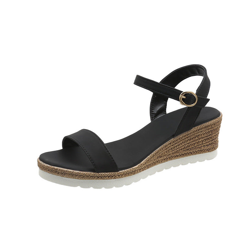 Wedge Height Increasing Plus Size Buckle Sandals Women's Beach Shoes