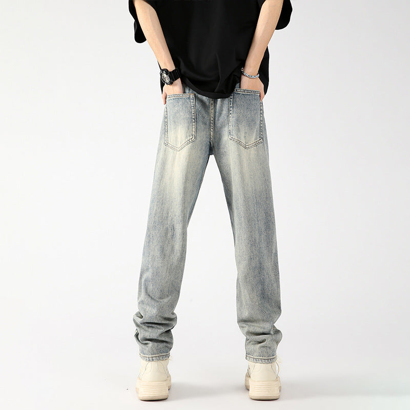 Thin Half Elastic Waist Straight Long Pants