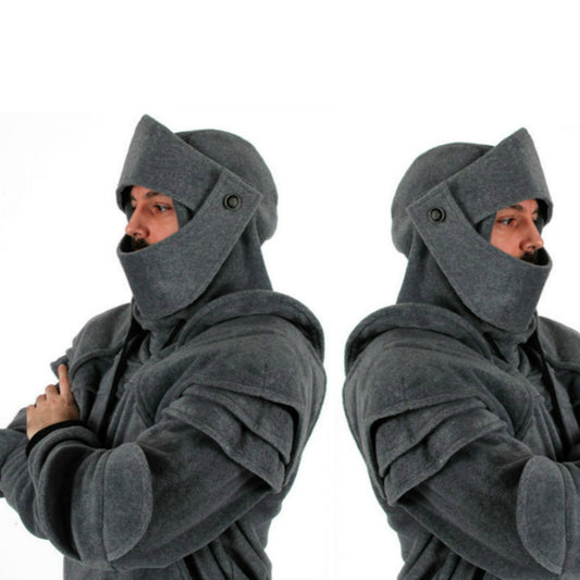 Solid Color Men's Retro Elbow Pad Drawstring Mask Knight Sweater