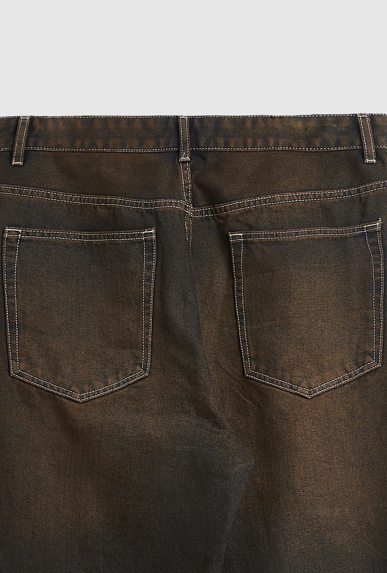 Men's Yellow Mud Stone Washed Wide Leg Jeans