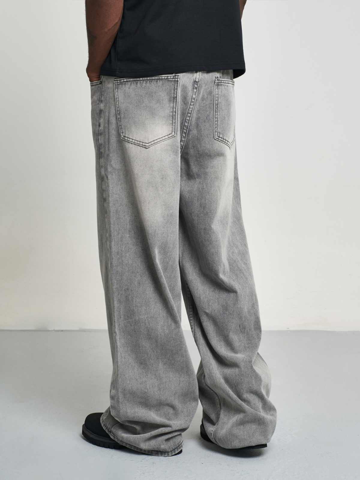 Loose Jeans Silver Gray Straight-leg Pants