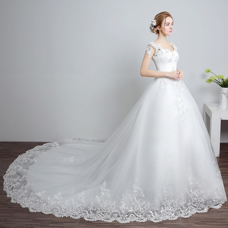 Bride wedding wedding Korean fashion Princess trailing wedding dress new lace strap wedding dress