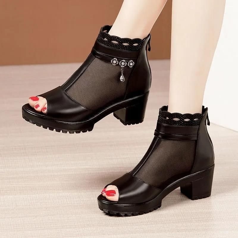 Soft Bottom Genuine Leather Mesh Sandal Boots