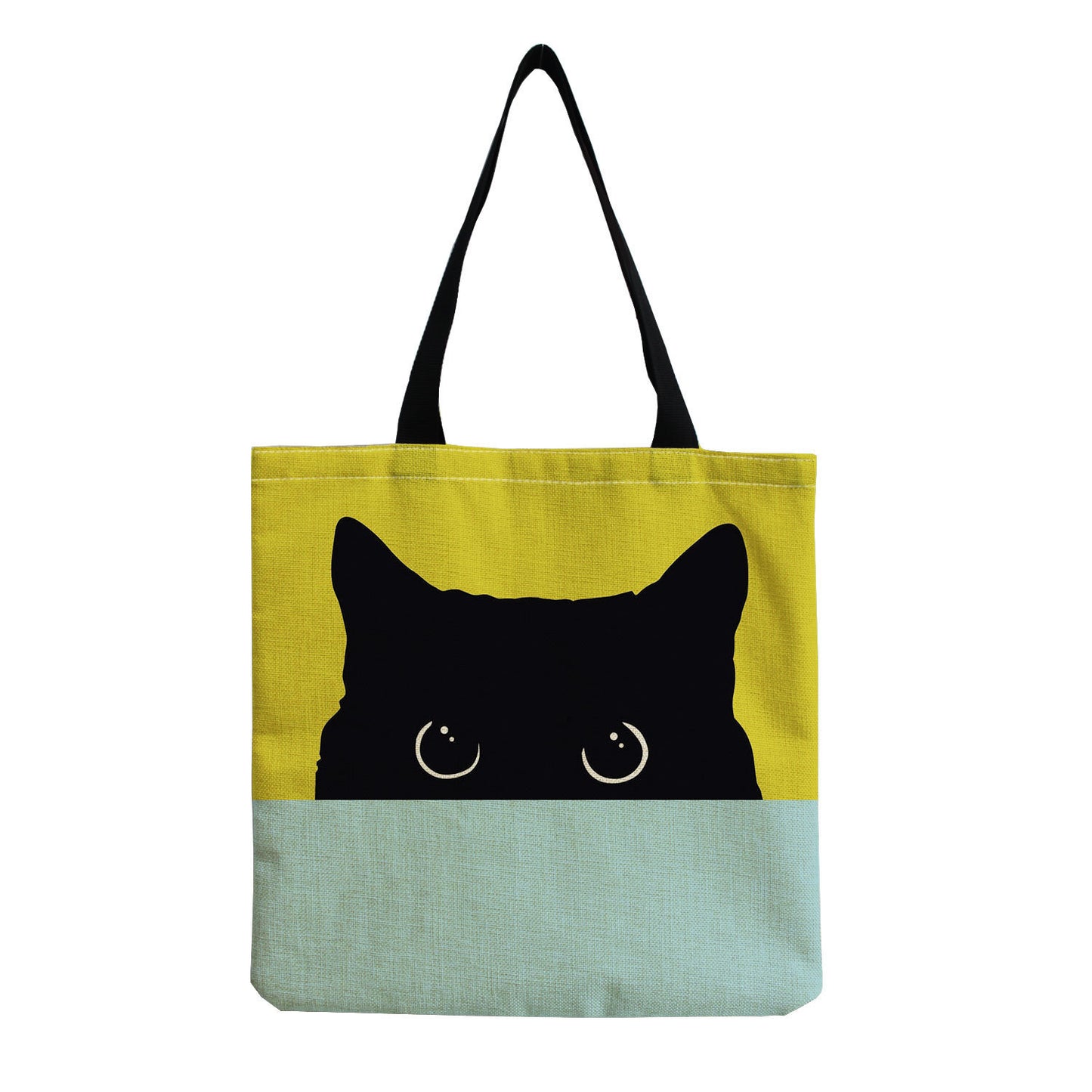 Color Matching Cat Cotton And Linen Shopping Bag Cartoon Women's Shoulder Handbag