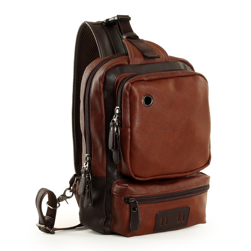 A Mo Tis Leather Backpack Bag trend of Korean men's casual outdoor sport for men chest Bag Satchel