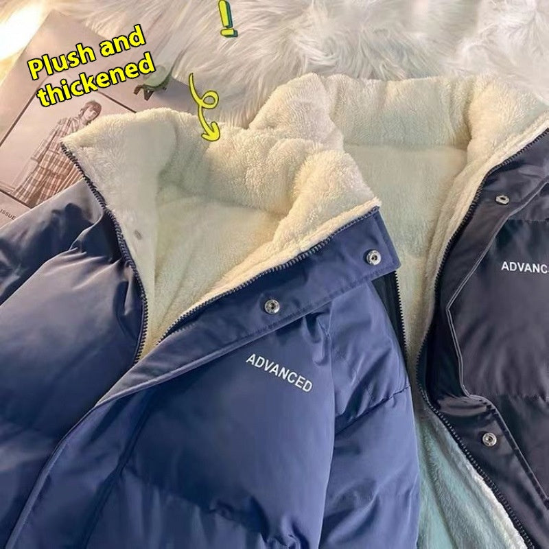 Winter New Padded Coat Hong Kong Style Loose Down Cotton-padded Jacket Fleece-lined