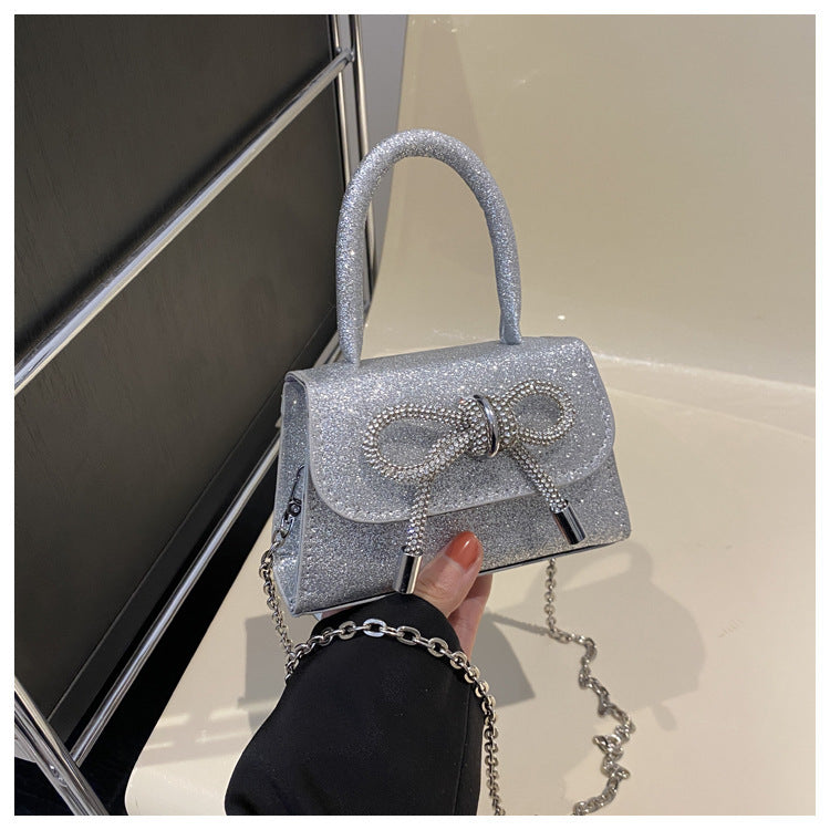 Simple Casual  Bowknot New Fashion Korean Chain Personality Hand-carrying Crossbody Shoulder Small Square Bag