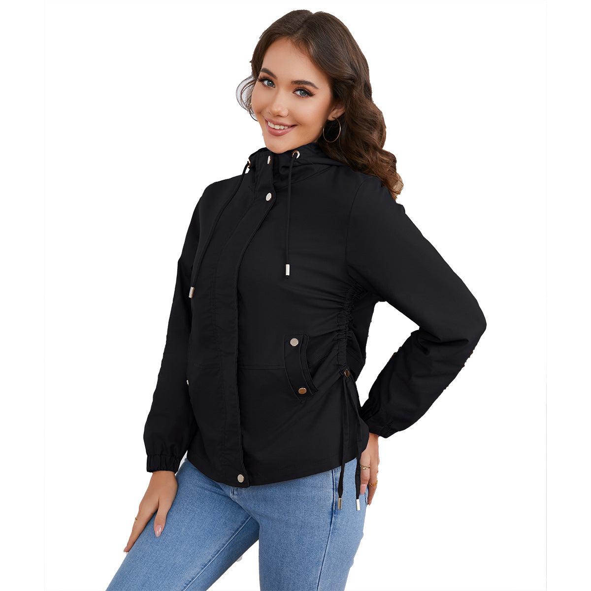 Women's Loose Windproof Jacket Hooded Long Sleeve