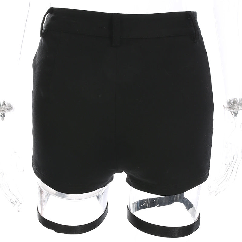 Black Elastic High Waist Slim Shorts