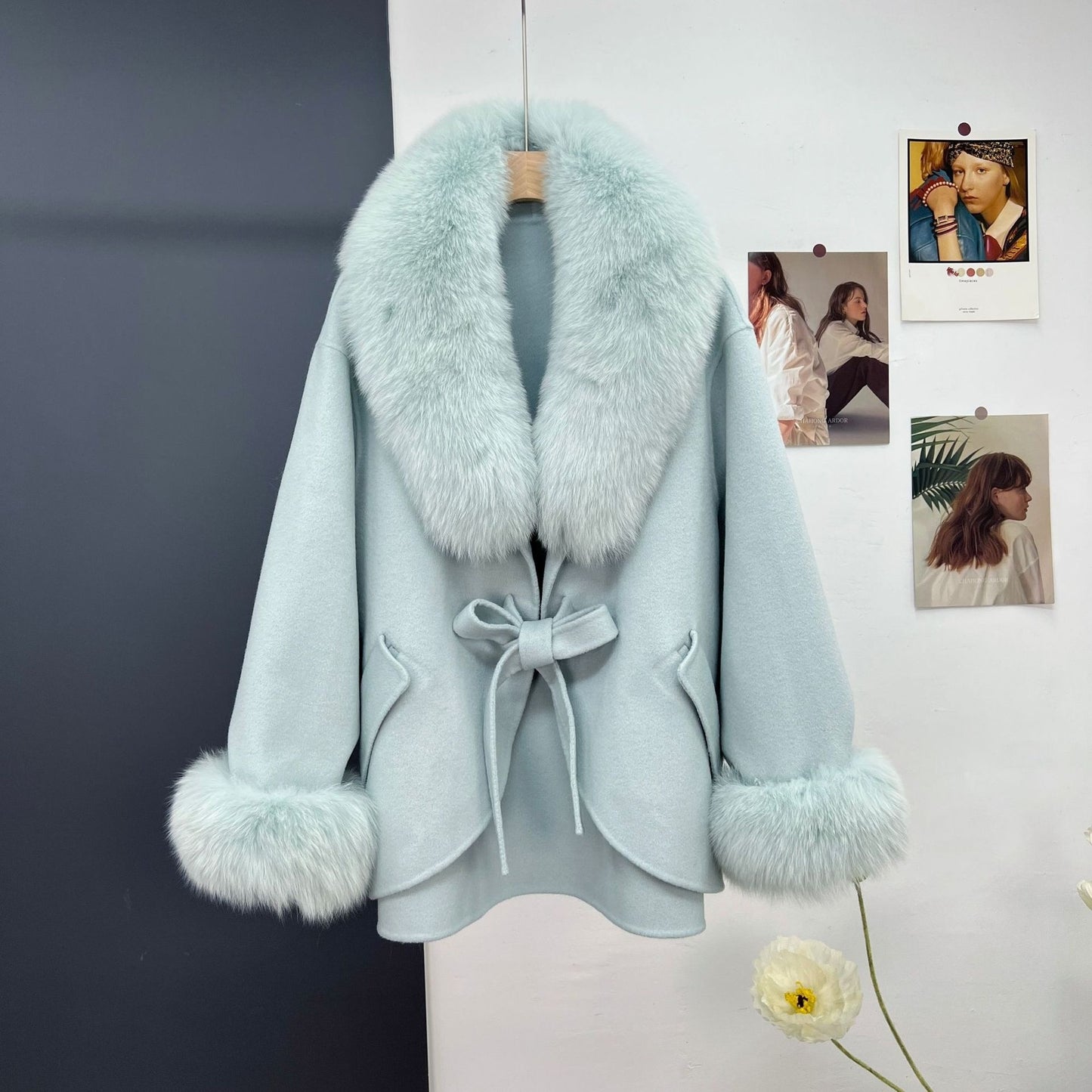 Wool Double-sided Woolen Coat Women's Mid-length Cape Shawl Fox Fur Appearance