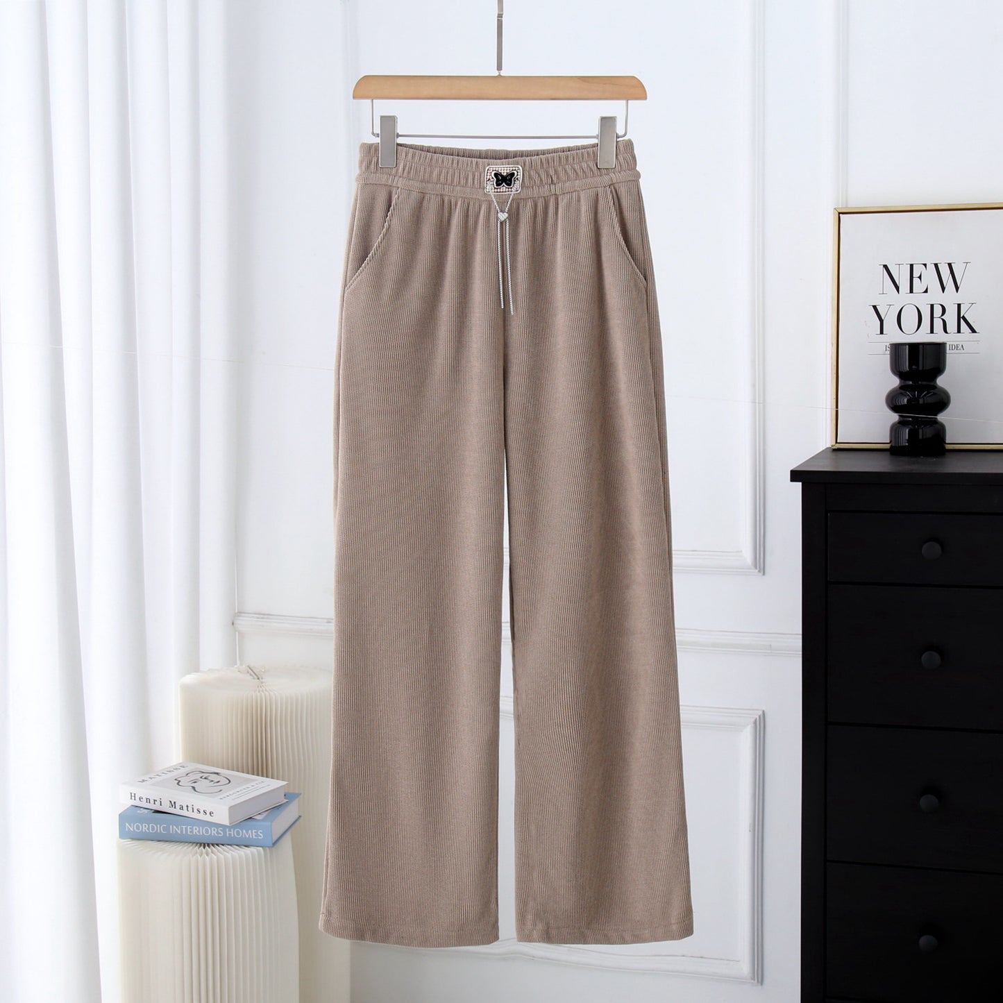 Loose Slimming Straight Pants Mop Thin European Cotton Velvet