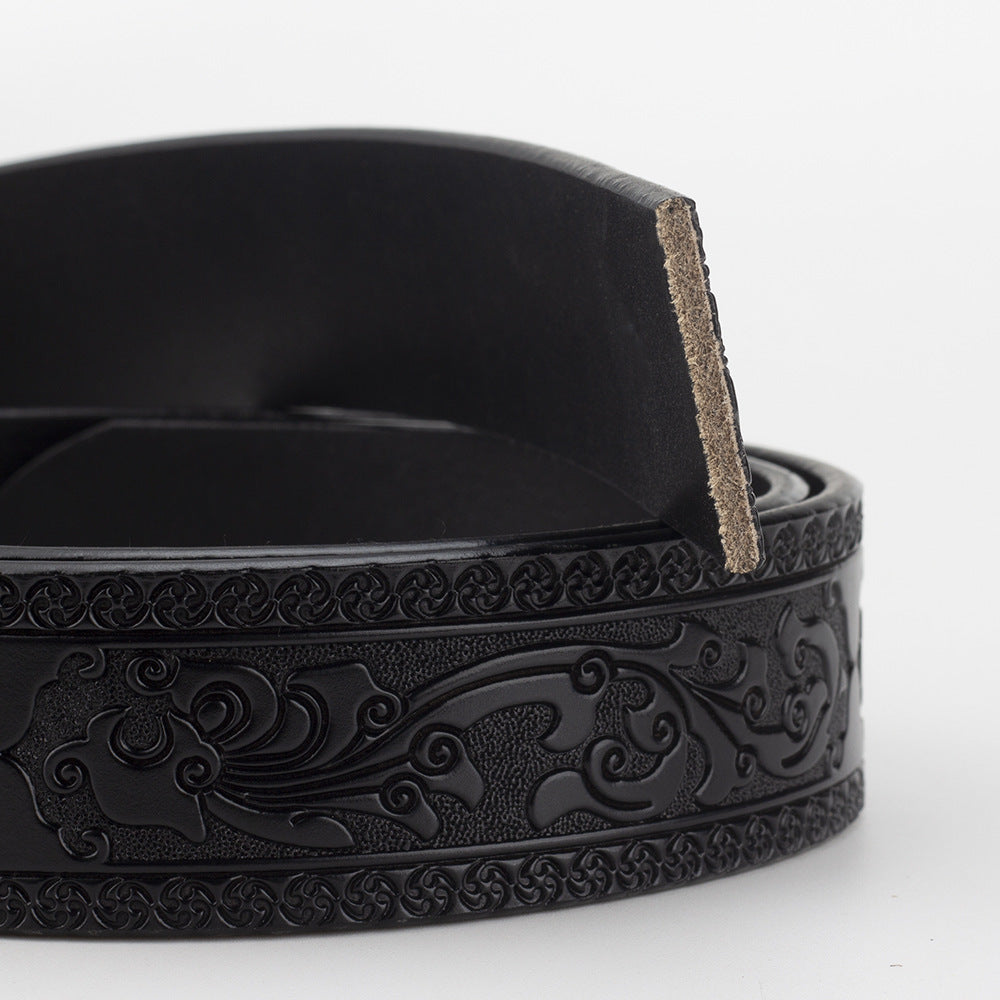 Phoenix Tail Embossed Smooth Buckle Cowhide Belt