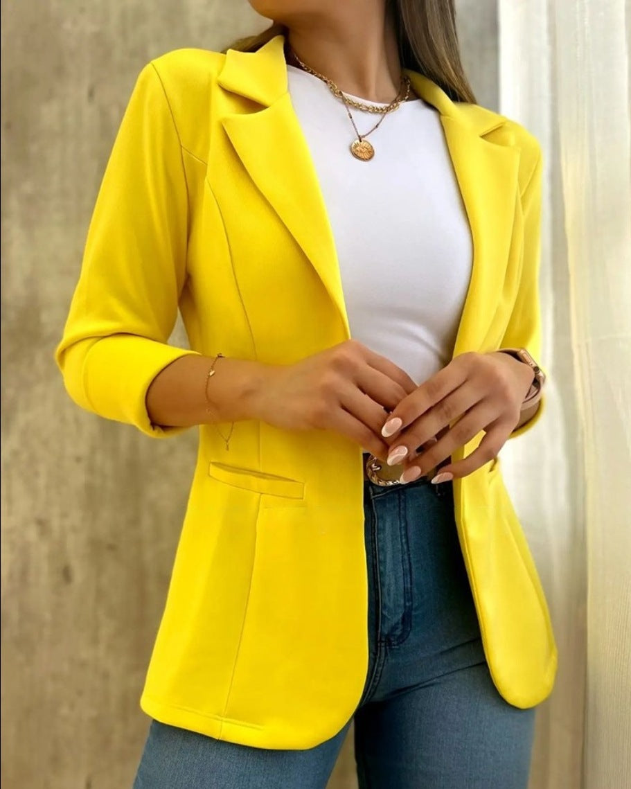 Solid Color Minimalist Long Sleeve Blazer Collar Coat