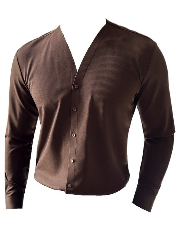 Men's High Texture Waffle V-neck Long Sleeve Shirt