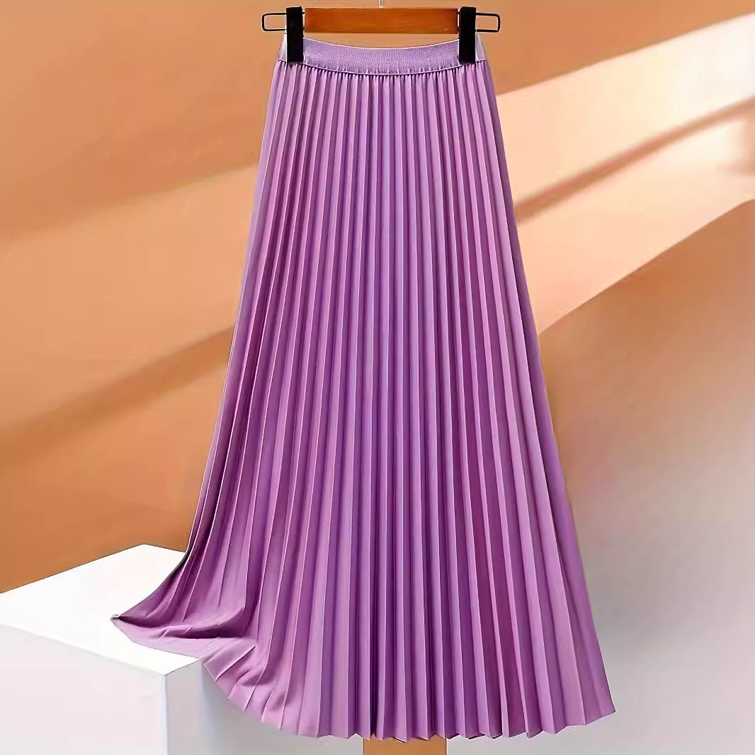 Fashion Women Solid Color Pleated Skirt Female