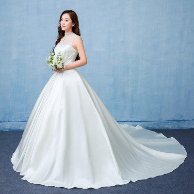 wedding dress bride married Korean version of the satin big tail studio wedding dress