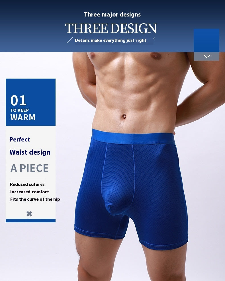 Men's Lengthened Boxers Breathable Mesh Underpants Sports