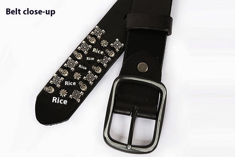 First Layer Cowhide Men Punk Belt Skull Rivet Personalized Street Non-mainstream Niche