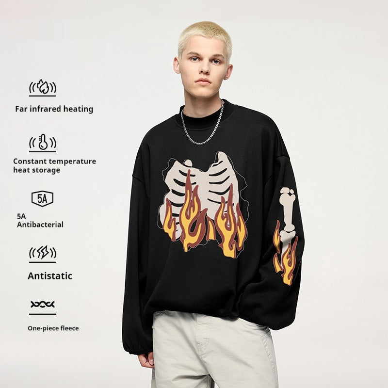 Fire Bone Round Neck Hoodie Short