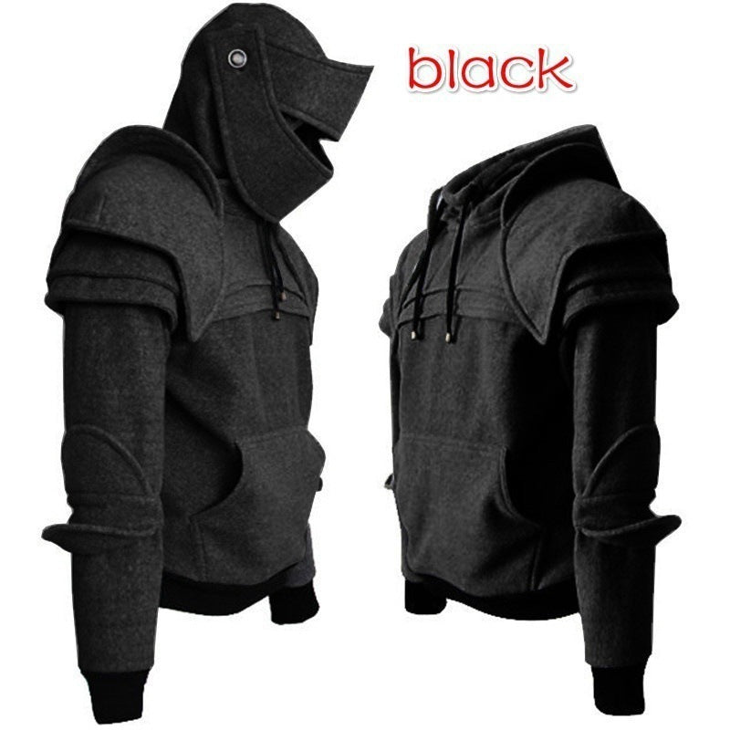 Solid Color Men's Retro Elbow Pad Drawstring Mask Knight Sweater