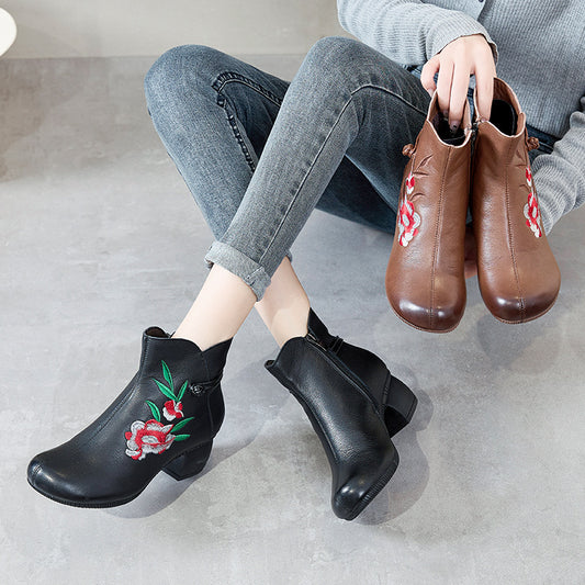 Fashionable Embroidered Comfortable Cotton Thick Heel Ethnic Style Martin Boots