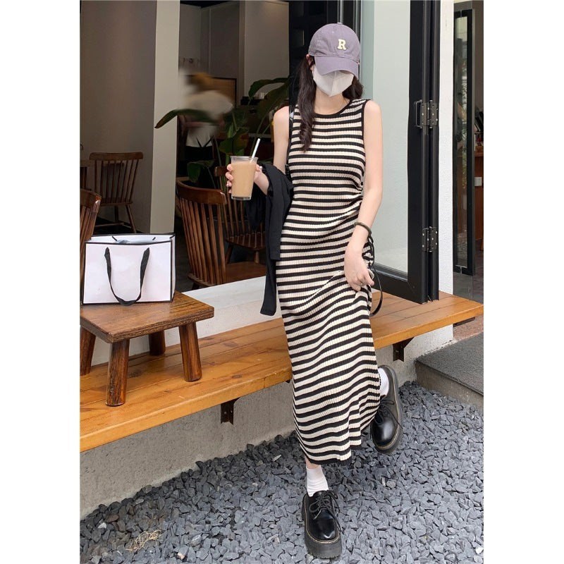 Striped Round Neck Sleeveless Dress Women's Summer