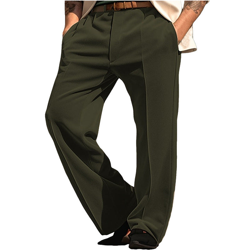 Men's Velvet Solid Color Oblique Pocket Straight Comfortable Suit Pants