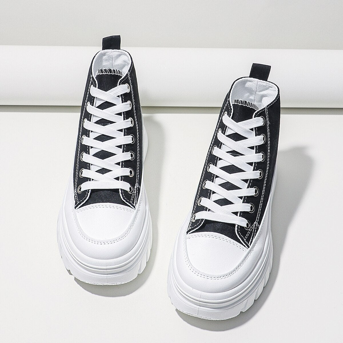 Women Lace-Up Front High Top Flatform Canvas Shoes